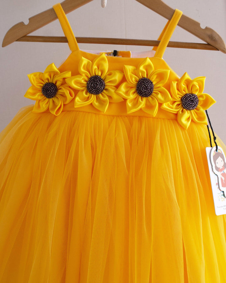 Sun Yellow Shade Shoulder Strap Pattern Sun Flower Theme Partywear Fro