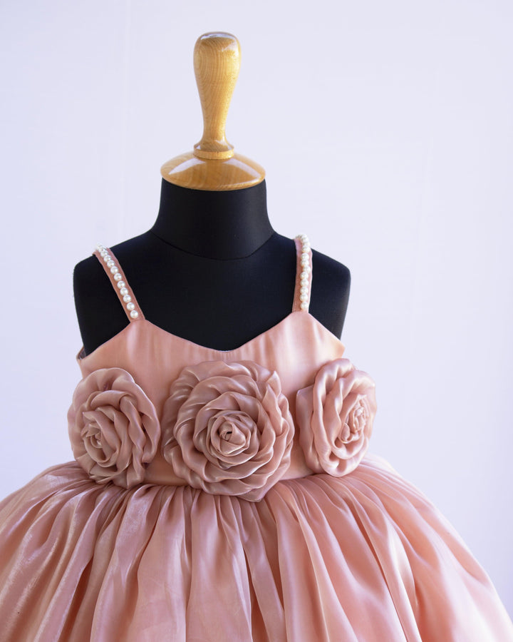 Dusty Peach Colour Premium Organza shaded Baby-Girls Flower Frock kids dresses Birthday frocks Stanwells Kids 1 year Partywear