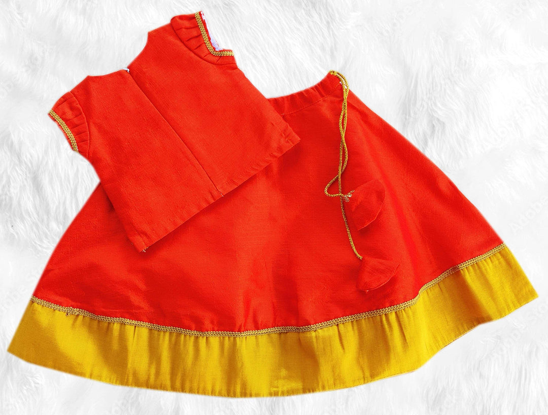 Orange Baby Girls Birthday Lehenga - Silk Thread Embroidered Traditional Set