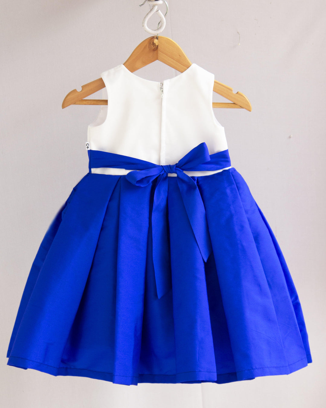 Royalblue & White Combo Baby-Girls Box Pleated Tafetta Silk Handwork F