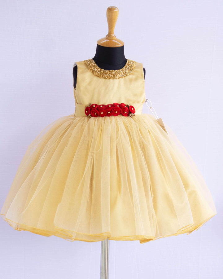 Golden Shade Handwork Baby-Girls Partywear Flower Frock
Material : Golden shade handwork party wear birthday flower frock is made with soft nylon net fabric. The yoke portion of the frock is designed in a simple look wit