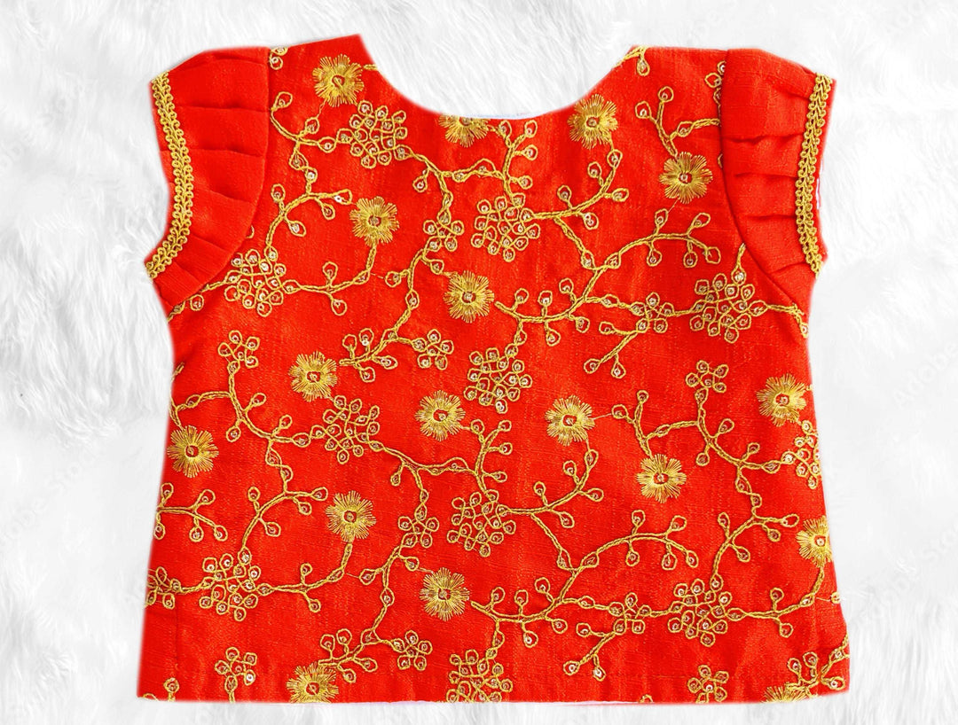 Orange Baby Girls Birthday Lehenga - Silk Thread Embroidered Traditional Set