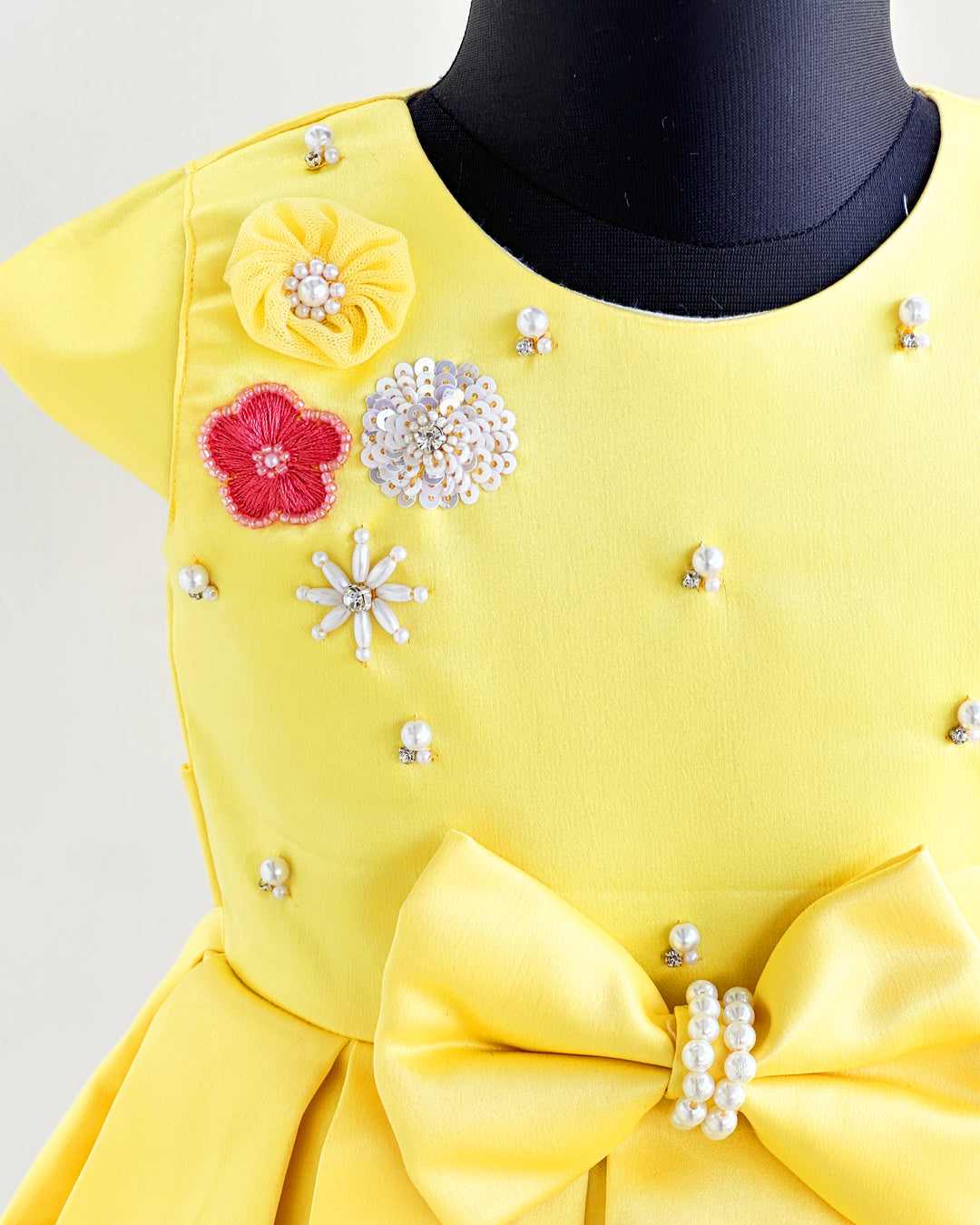 Baby yellow silky satin baby girl birthday dress, western style frock, box pleated birthday dress, kids party wear outfit for girls