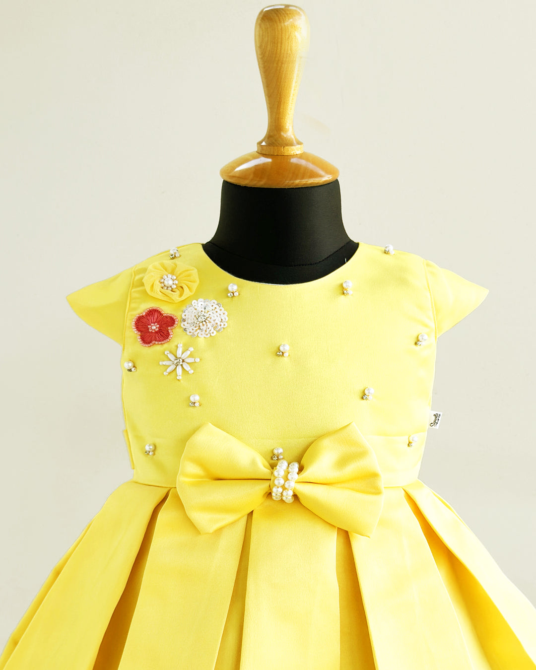 Baby yellow silky satin baby girl birthday dress, western style frock, box pleated birthday dress, kids party wear outfit for girls