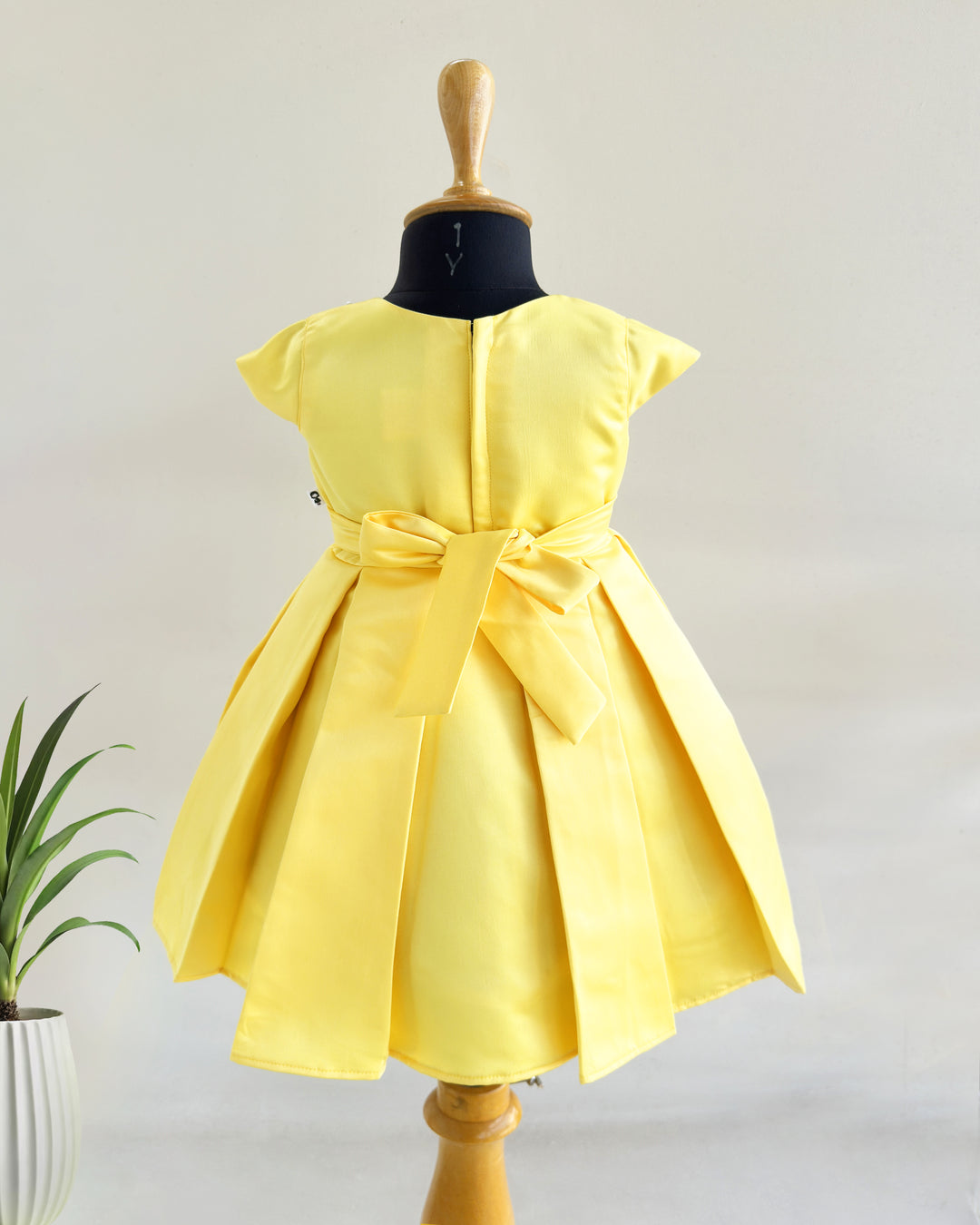 Baby yellow silky satin baby girl birthday dress, western style frock, box pleated birthday dress, kids party wear outfit for girls