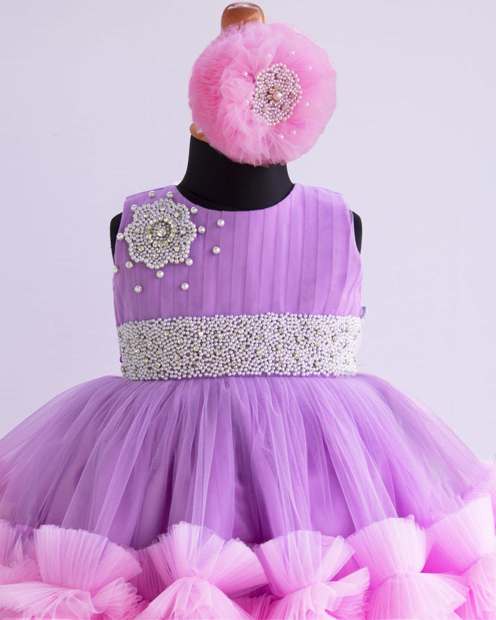 Lilac & Baby Pink Combo Handwork Partywear Birthday Frock