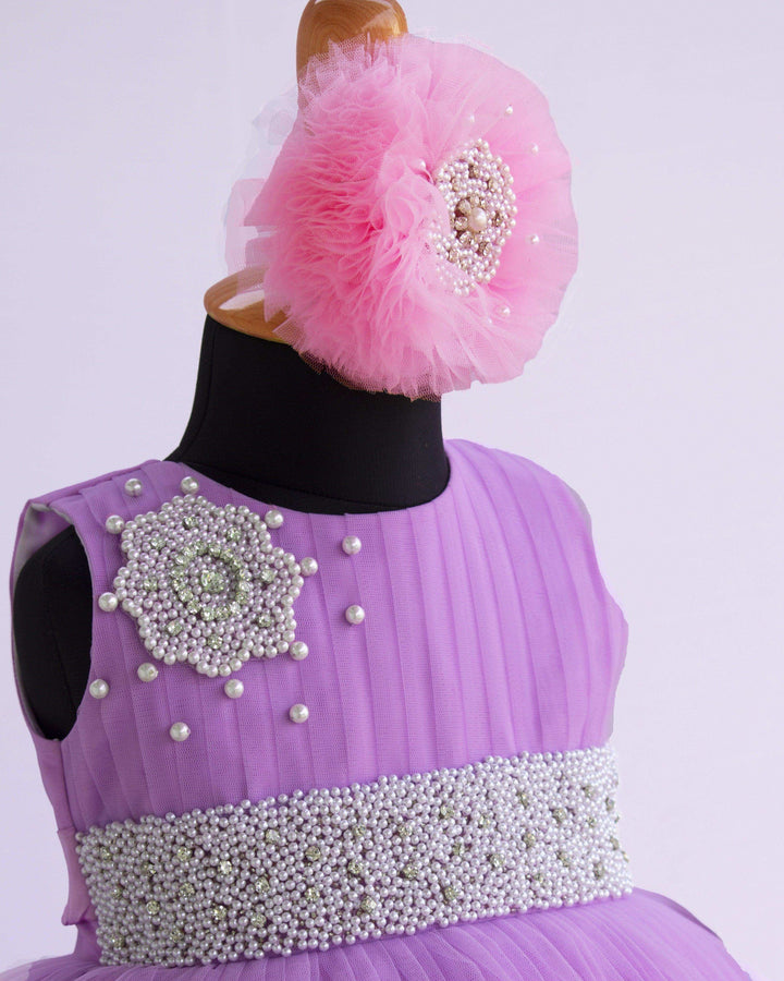 Lilac & Baby Pink Combo Handwork Partywear Birthday Frock