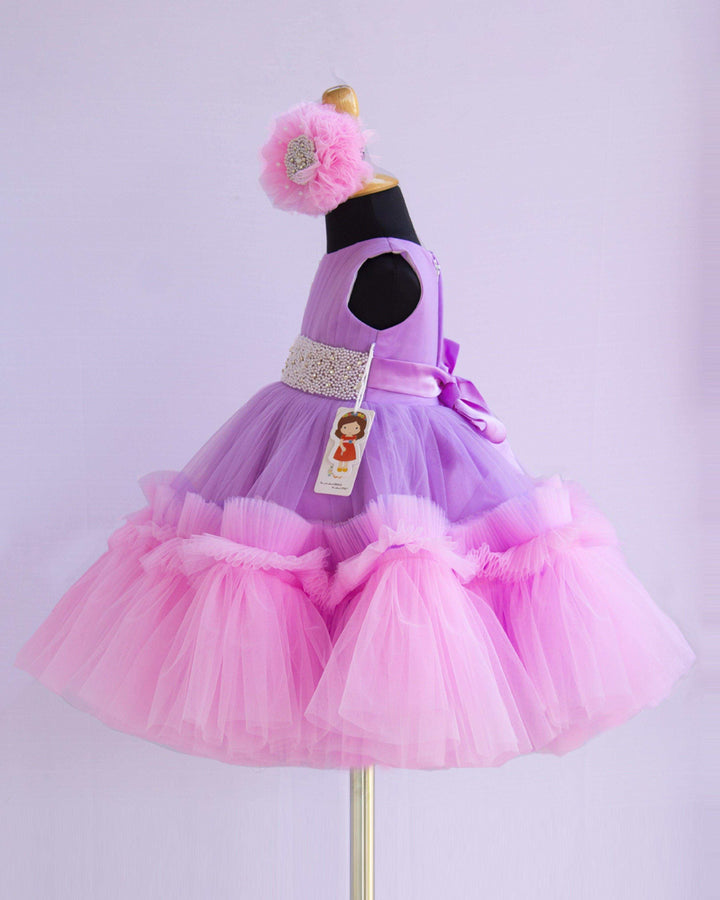 Lilac & Baby Pink Combo Handwork Partywear Birthday Frock