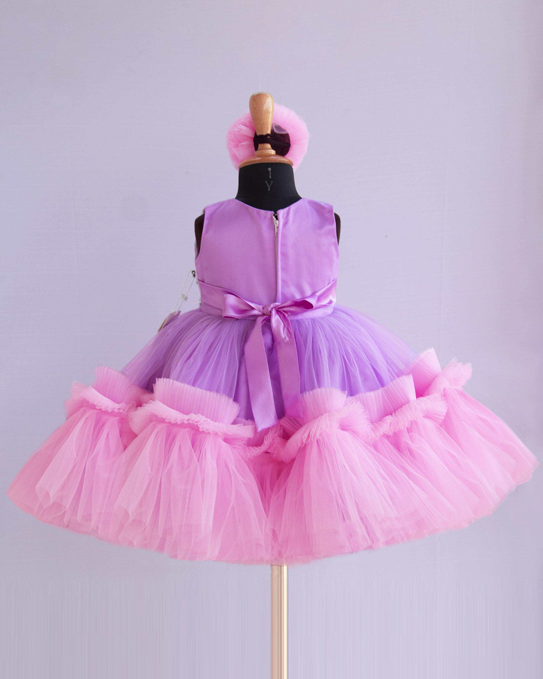 Lilac & Baby Pink Combo Handwork Partywear Birthday Frock