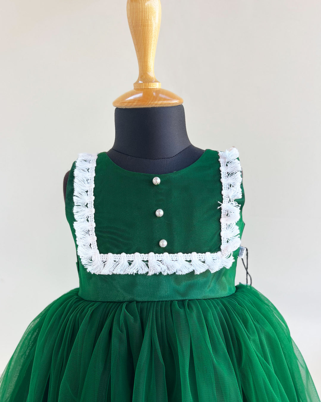 Bottle Green Partywear Baby-Girls Lace Frock -Sample
