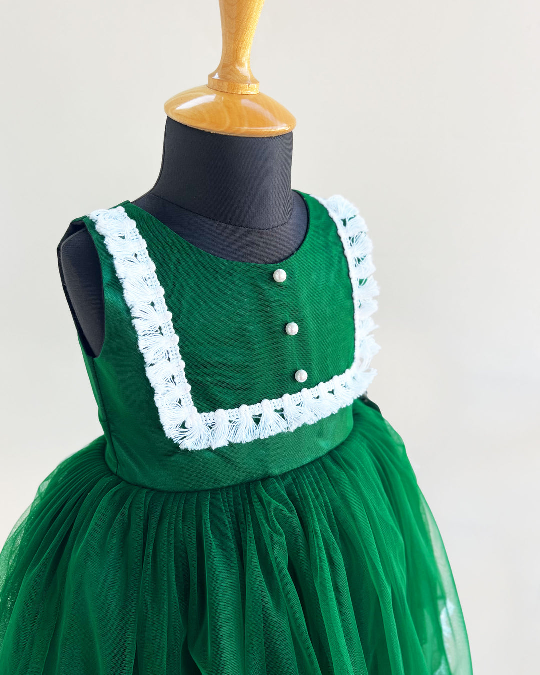 Bottle Green Partywear Baby-Girls Lace Frock -Sample