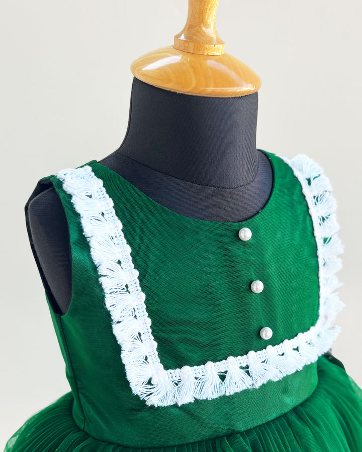 Bottle Green Partywear Baby-Girls Lace Frock -Sample