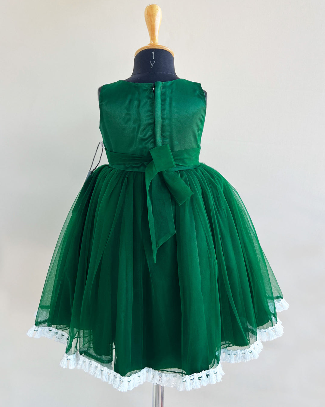 Bottle Green Partywear Baby-Girls Lace Frock -Sample