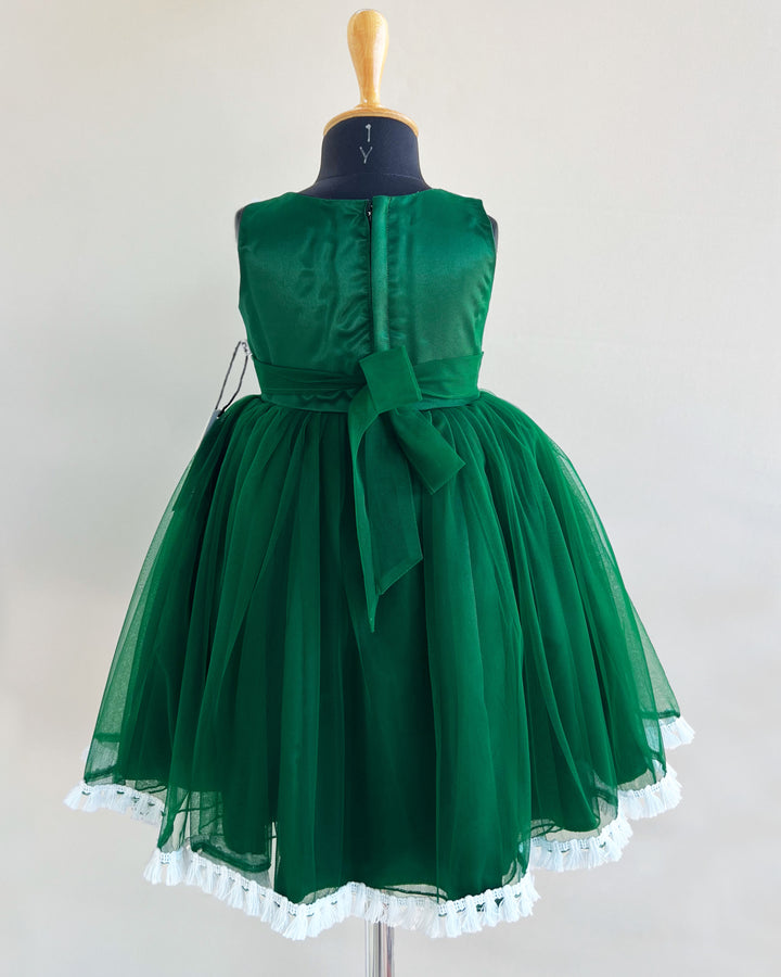 Bottle Green Partywear Baby-Girls Lace Frock -Sample