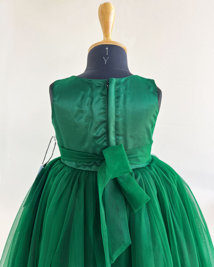Bottle Green Partywear Baby-Girls Lace Frock -Sample