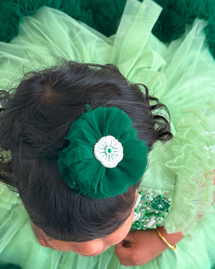 green frock for baby girls | stanwells kids | partywear kids dresses online | premium frocks kids | handwork dresses girls | infant party frocks online | pastel green frocks | bottle green frocks | tear open dresses | back open frocks