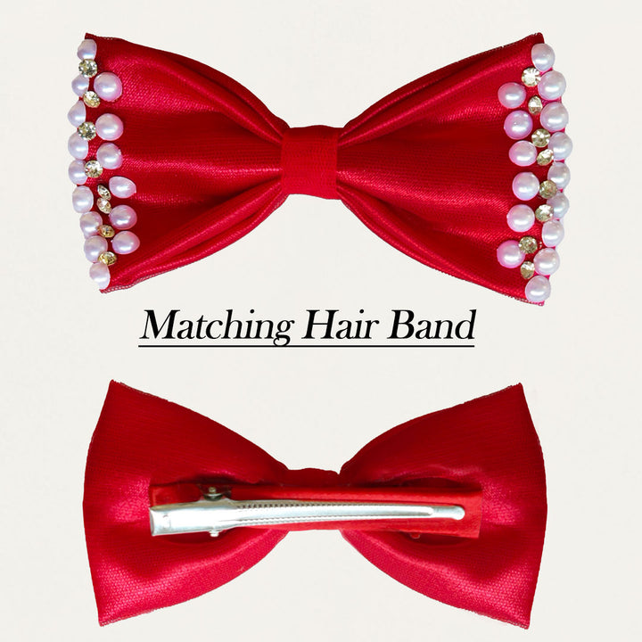 Christmas Special Red Shade Pearls Handwork Baby-Girls Star Frock-Sample