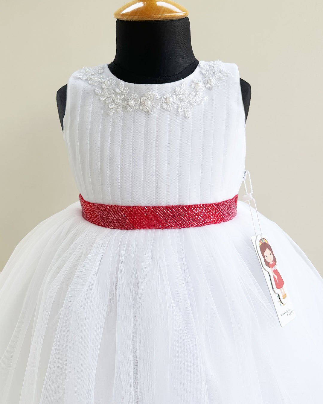 "Christmas special baby girls white pleated sleeveless birthday dress, handwork frock, party dress for girls, festive outfit for toddlers."