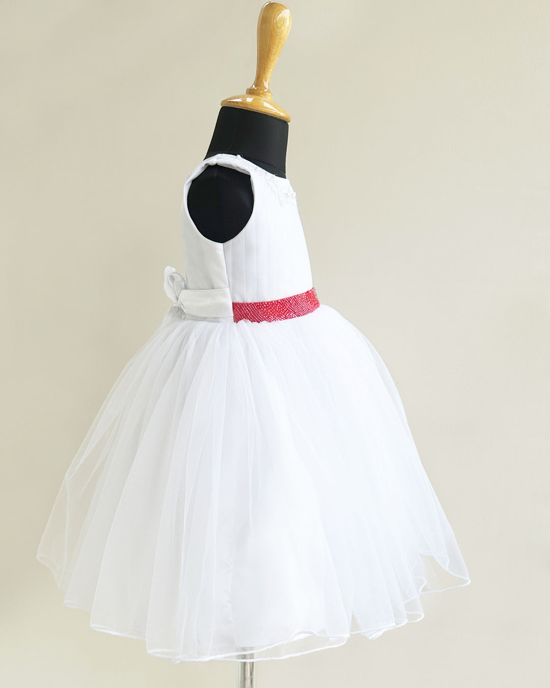 "Christmas special baby girls white pleated sleeveless birthday dress, handwork frock, party dress for girls, festive outfit for toddlers."
