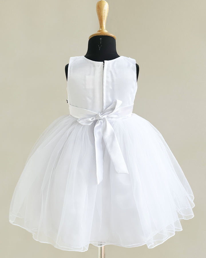 "Christmas special baby girls white pleated sleeveless birthday dress, handwork frock, party dress for girls, festive outfit for toddlers."