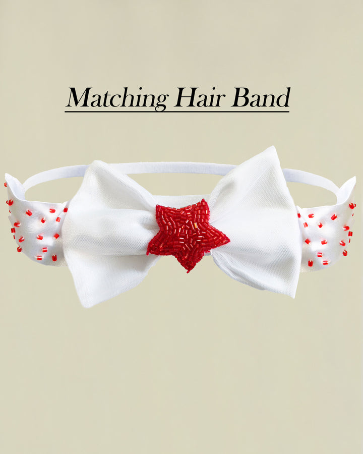 "Christmas special baby girls white pleated sleeveless birthday dress, handwork frock, party dress for girls, festive outfit for toddlers."