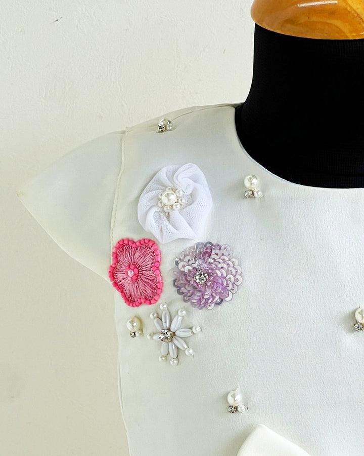 Cream shade silky satin baby girl birthday dress, western style frock, kids party wear dress, box pleated birthday outfit for girls