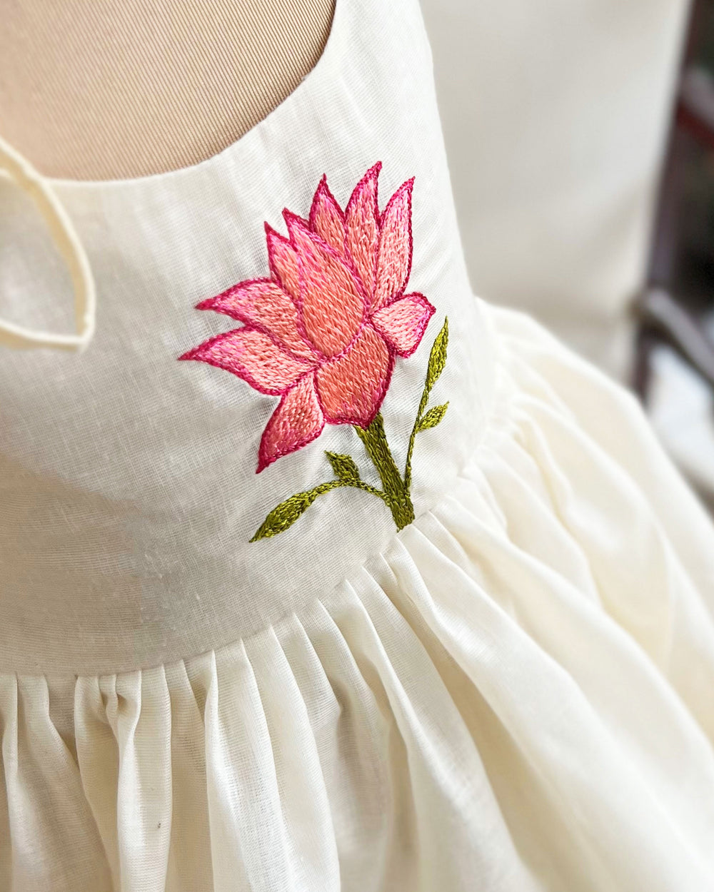 Baby girl Kerala kasavu birthday dress Cream and gold lotus embroidery frock  Traditional kettuduppu dress for baby girls Stanwells kids