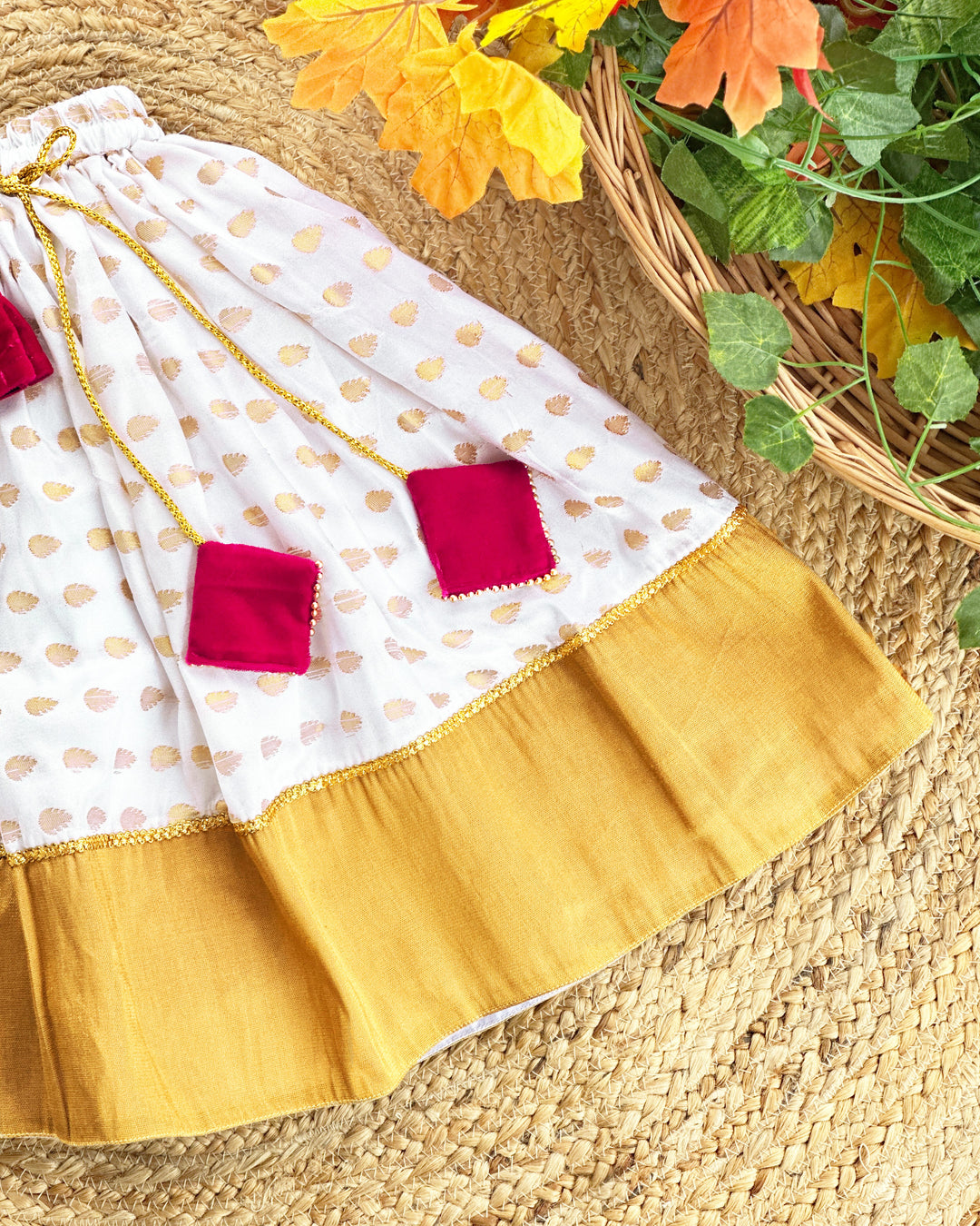 Baby girls cream pink birthday dress, Onam lehenga choli, butterfly handwork