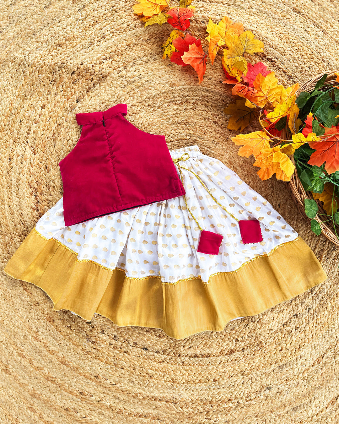 Baby girls cream pink birthday dress, Onam lehenga choli, butterfly handwork