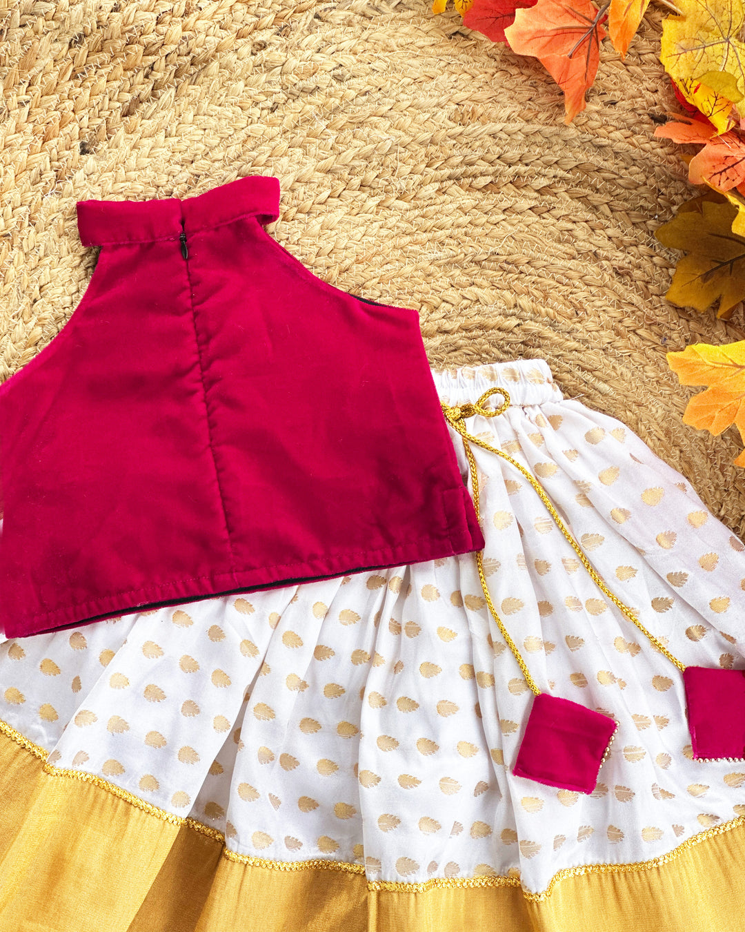 Baby girls cream pink birthday dress, Onam lehenga choli, butterfly handwork