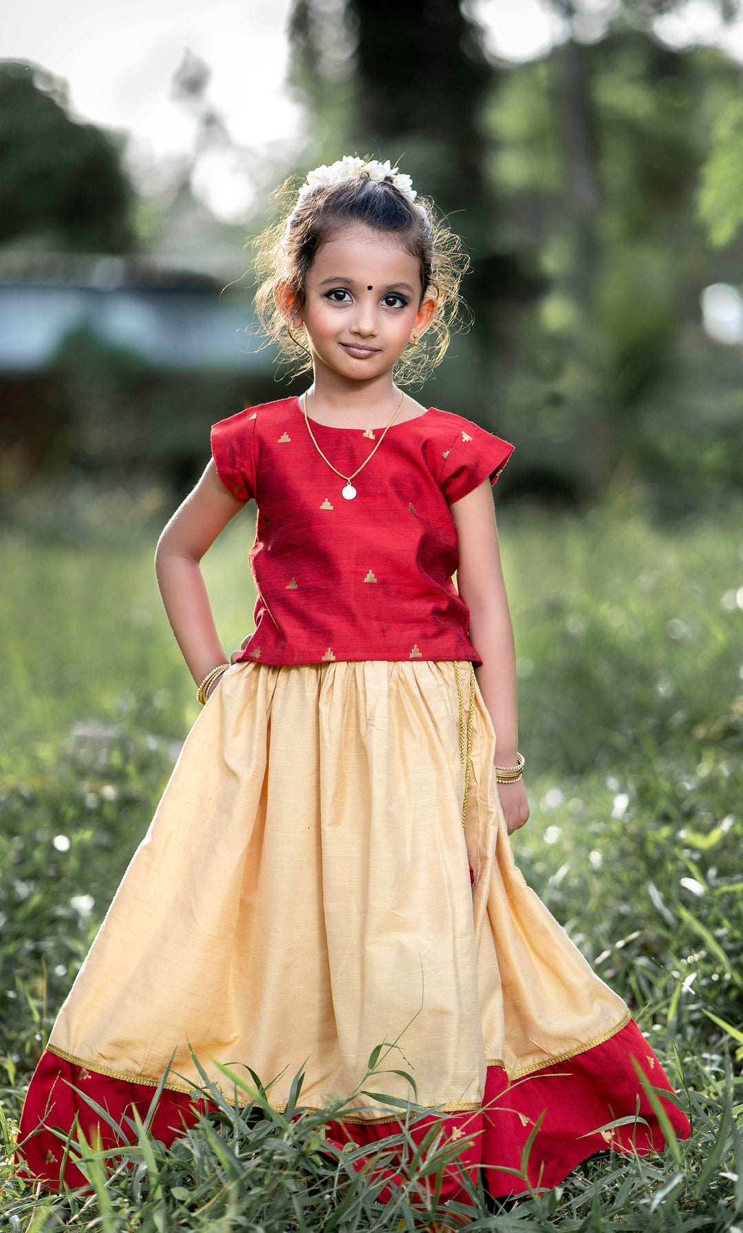 Gold & Meroon Combo Traditional Sleeveless Cotton silk Lehenga Choli S