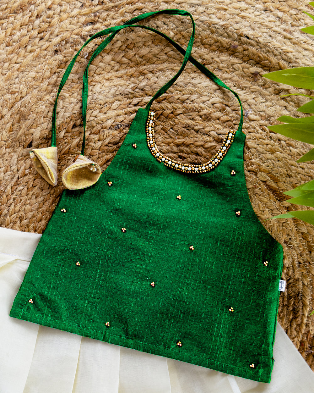 green handwork lehenga choli for kids, kids onam special dresses, onam 2024, kerala kasavu dresses for kids, kettudupu for kids, kids pattu pavadai