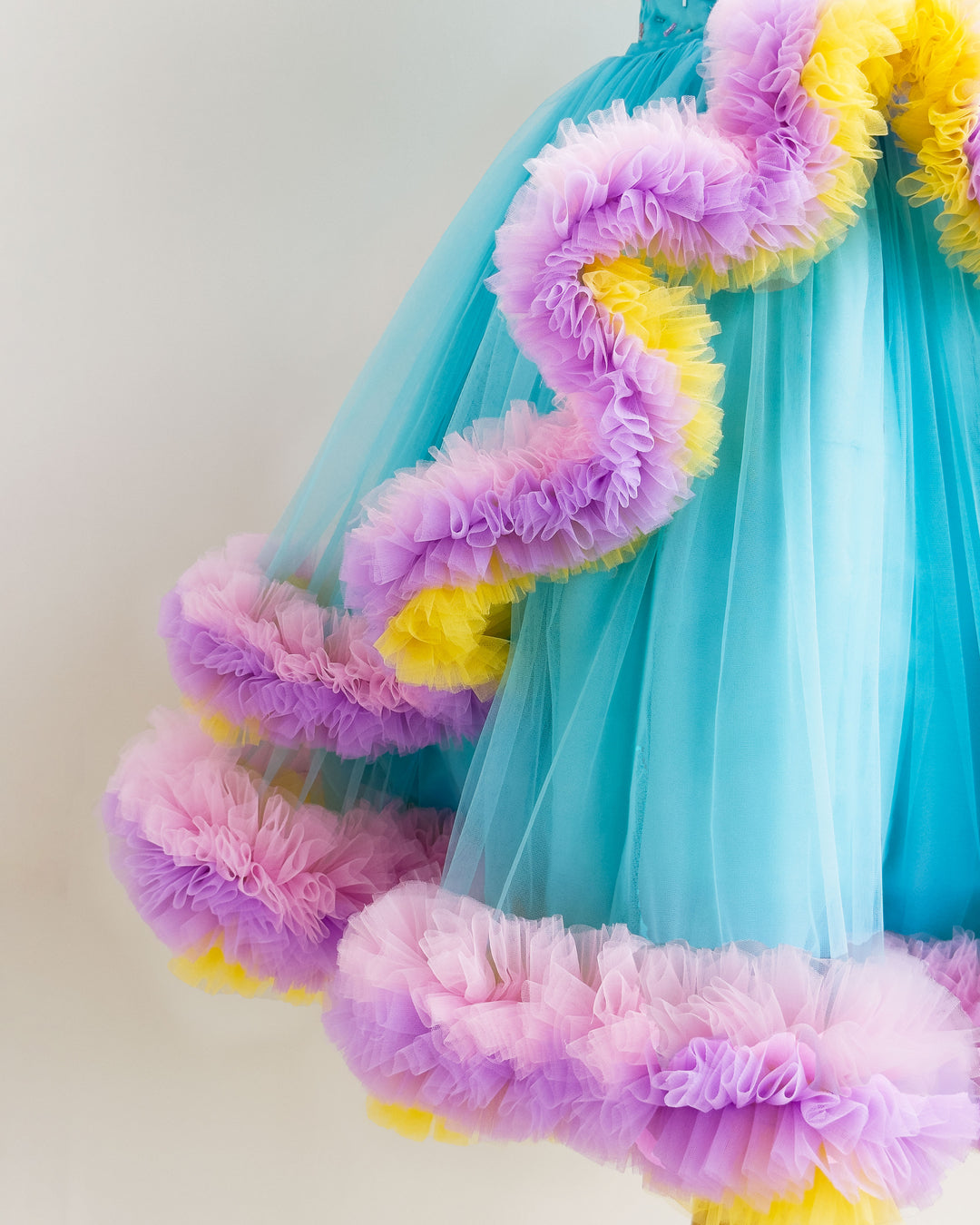 Baby Girls Sky Blue Embroidered Birthday Dress – Full-Length Party Gown with Ruffles – Stanwells Kids