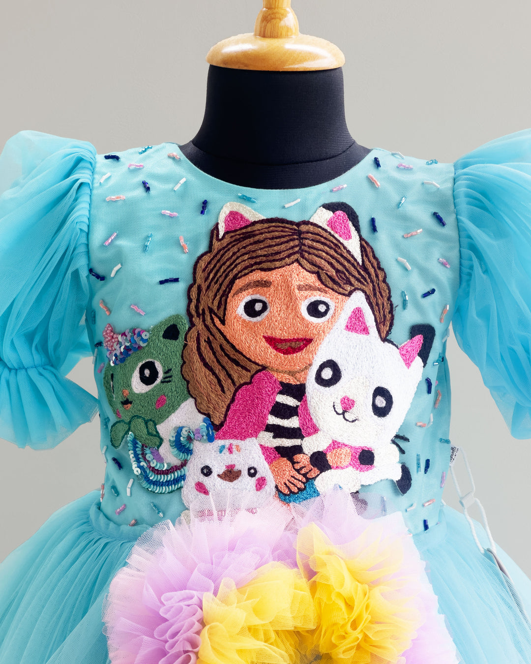 Baby Girls Sky Blue Embroidered Birthday Dress – Full-Length Party Gown with Ruffles – Stanwells Kids