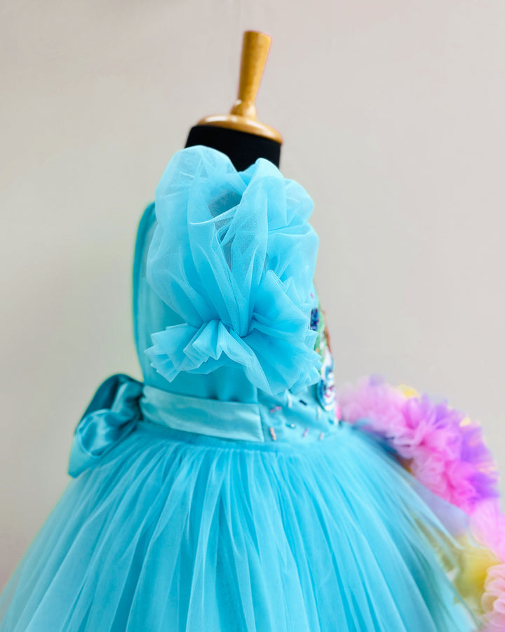 Baby Girls Sky Blue Embroidered Birthday Dress – Full-Length Party Gown with Ruffles – Stanwells Kids