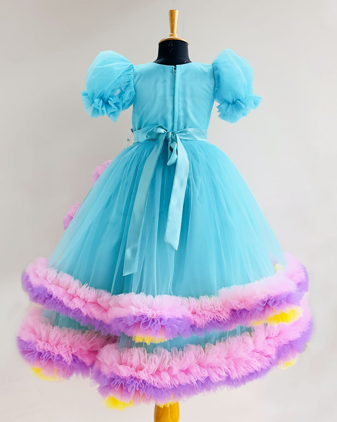 Baby Girls Sky Blue Embroidered Birthday Dress – Full-Length Party Gown with Ruffles – Stanwells Kids