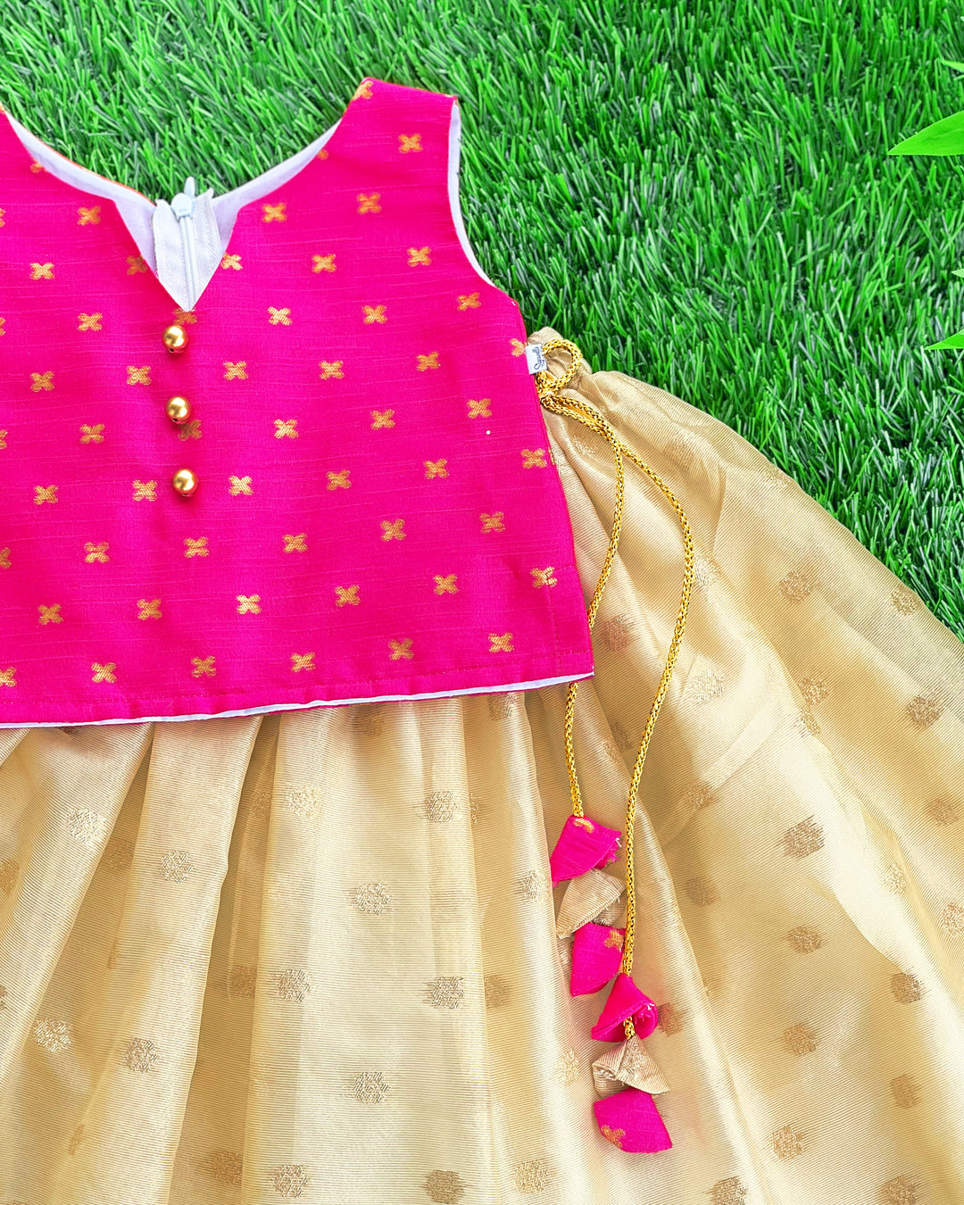 Baby girl birthday dress, magenta lehenga choli, toddler festive outfit, golden dress for kids, Indian traditional wear for baby girl