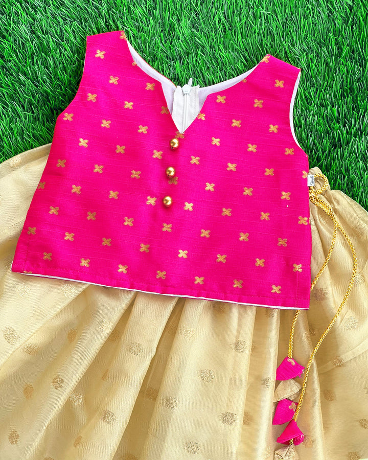 Baby girl birthday dress, magenta lehenga choli, toddler festive outfit, golden dress for kids, Indian traditional wear for baby girl