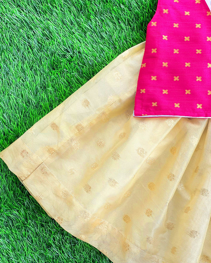 Baby girl birthday dress, magenta lehenga choli, toddler festive outfit, golden dress for kids, Indian traditional wear for baby girl