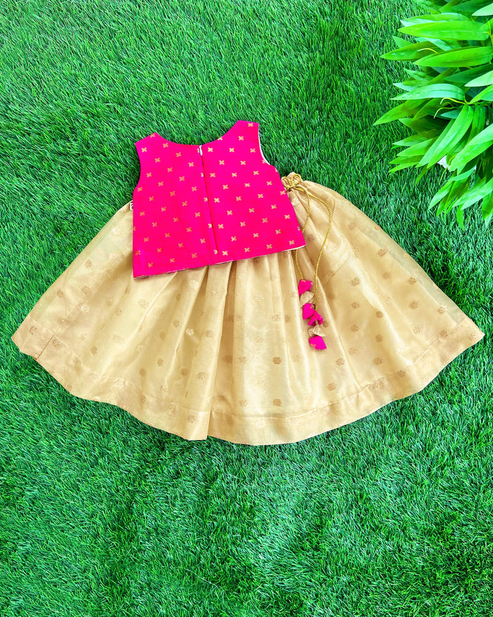Baby girl birthday dress, magenta lehenga choli, toddler festive outfit, golden dress for kids, Indian traditional wear for baby girl