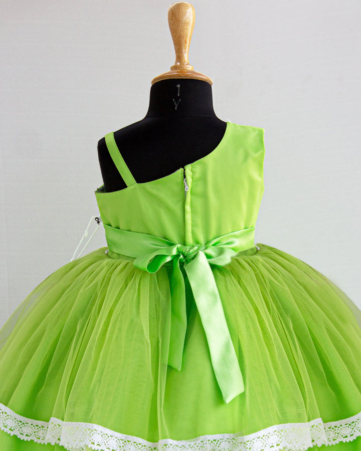 Pista Green Shade Applique Handwork Partywear Baby Girls Step Frock- Sample