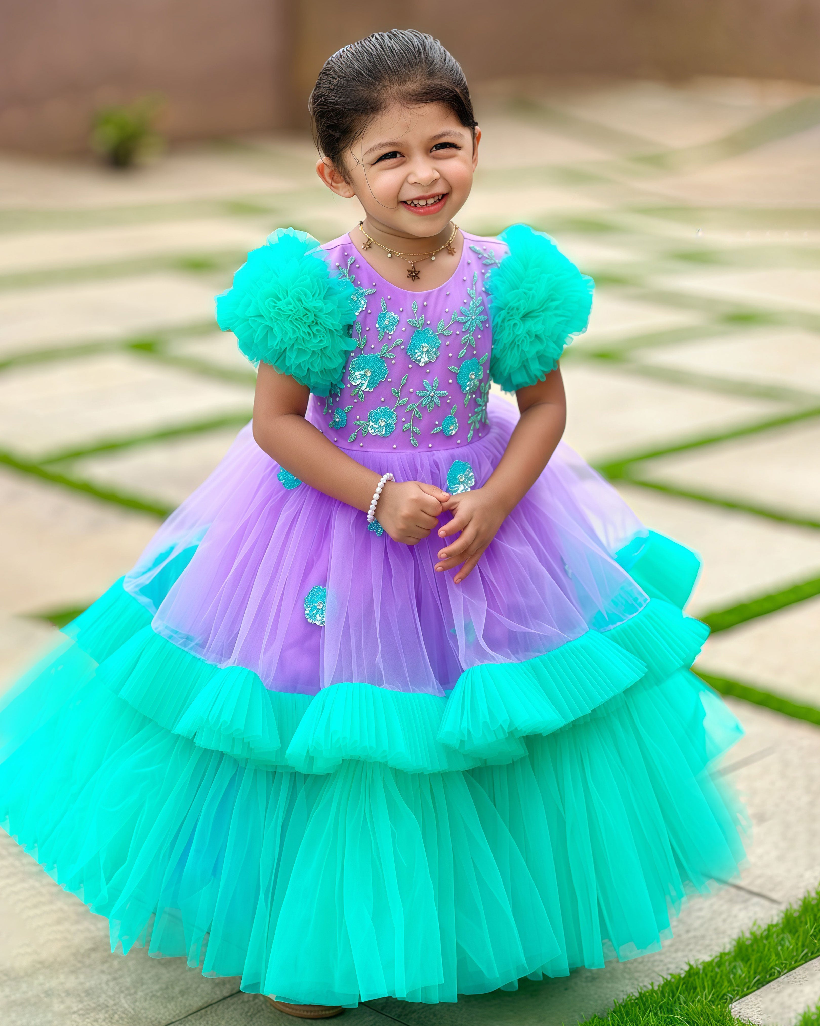 Sea Green & Lilac Birthday Dress for Baby Girls Stanwells Kids Sea Green & Lilac Birthday Dress for Baby Girls Stanwells Kids