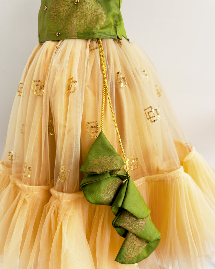 Olive green baby girl lehenga, birthday dress for baby girls, silk lehenga choli, kids ethnic wear, traditional baby outfit, toddler festive dress.