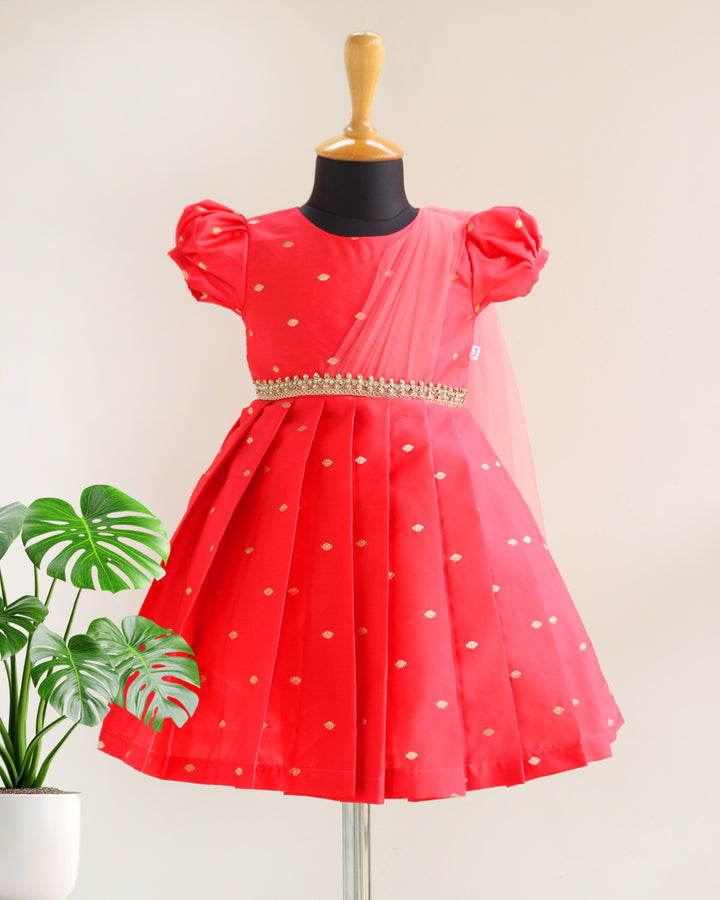 Peach Silk Butti Frock – Ethnic Partywear & Birthday Dress for Baby Girls by Stanwells Kids