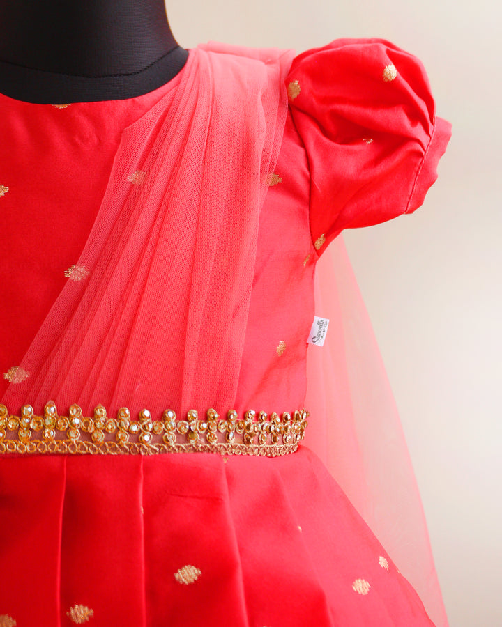 Peach Silk Butti Frock – Ethnic Partywear & Birthday Dress for Baby Girls by Stanwells Kids