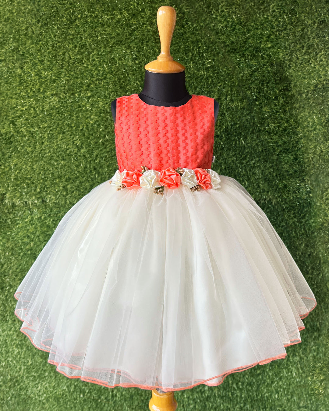 Baby girls birthday dress peach cream, flower frock, party outfit