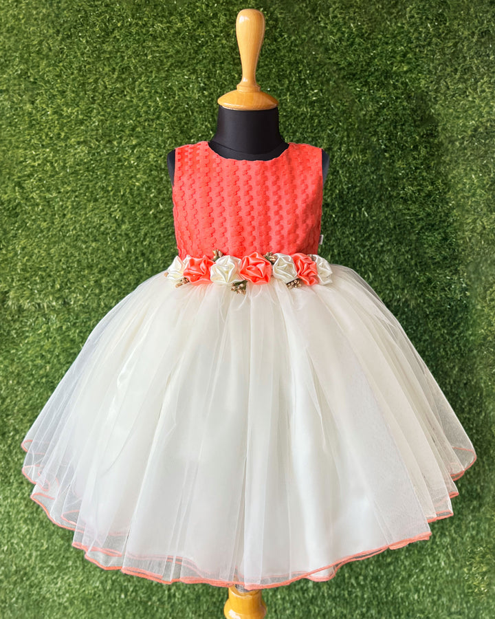 Baby girls birthday dress peach cream, flower frock, party outfit