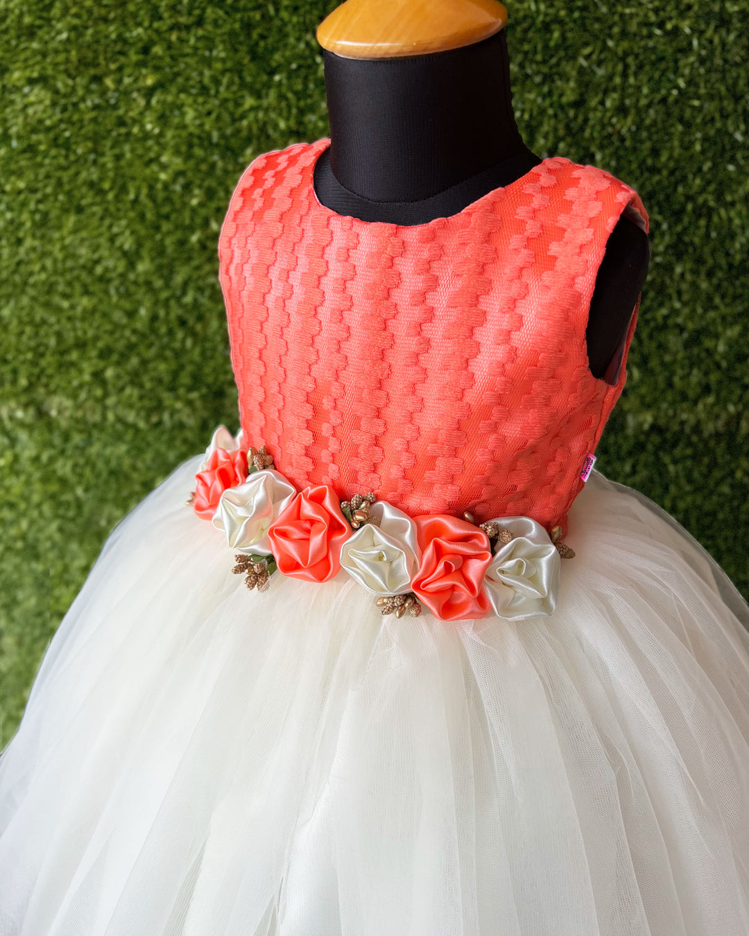 Baby girls birthday dress peach cream, flower frock, party outfit