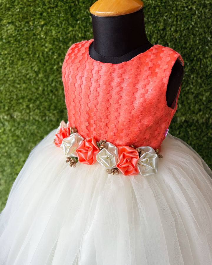 Baby girls birthday dress peach cream, flower frock, party outfit