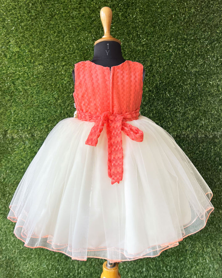 Baby girls birthday dress peach cream, flower frock, party outfit